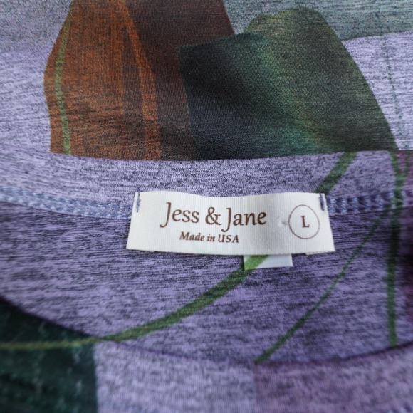 Jess & Jane Abstract Artsy Tunic Top Womens L Purple Slinky Knit USA Lagenlook - Picture 8 of 11